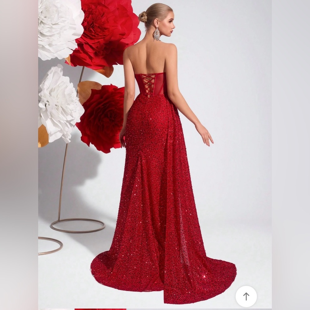 NWOT Strapless Ruby Red Sequin Gown - Picture 4 of 8